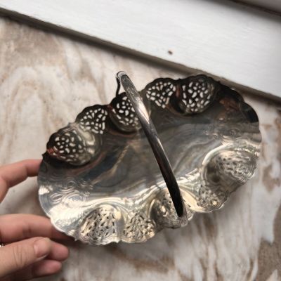 Конфетница ажурная с ручкой 20 см мельхиор