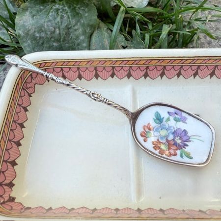 Ложка с фарфоровой вставкой 12 см серебрение 90