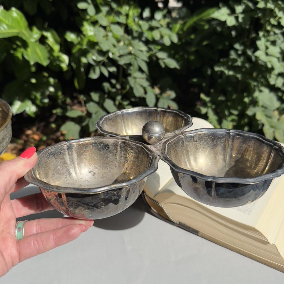 Менажница 3 чаши 25 см серебрение Франция