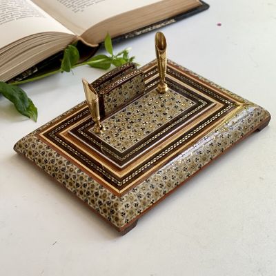 Ретро канцелярская подставка, инкрустация по дереву