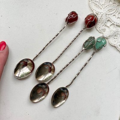 Ложка 10 см с натуральным камнем набор 4 шт.