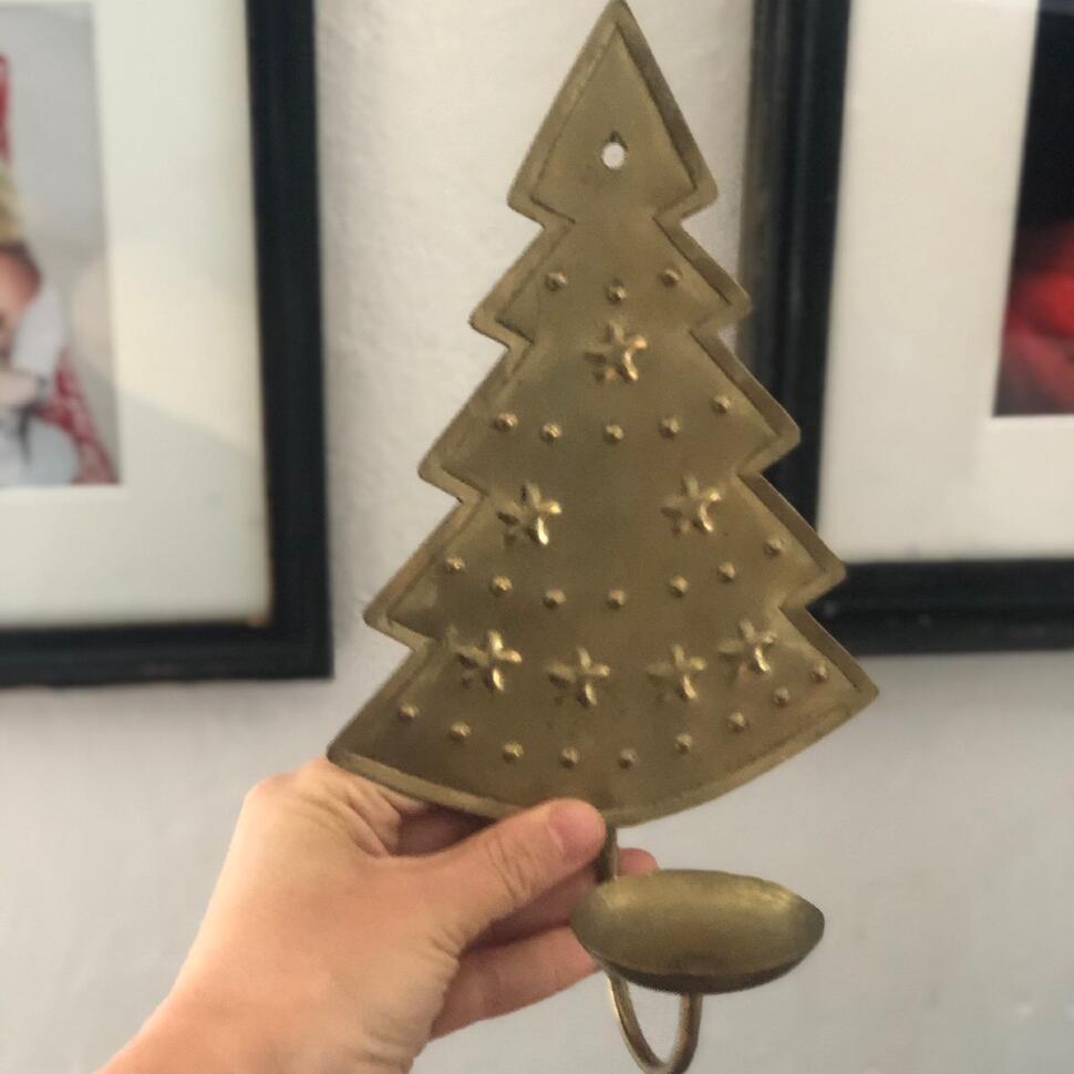 Подсвечник настенный 24 см Елка латунь