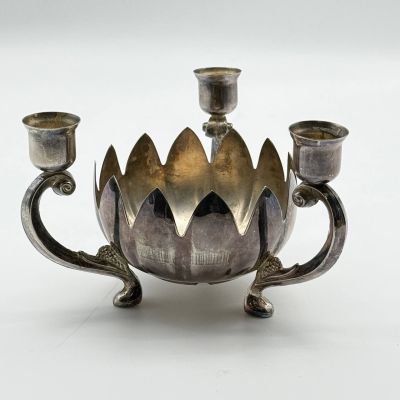  Подсвечник-роузбол на три свечи 20 см без вставки серебрение