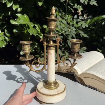 Подсвечник канделябр на 3 свечи 27 см мрамор бронза Франция 19 век Ампир