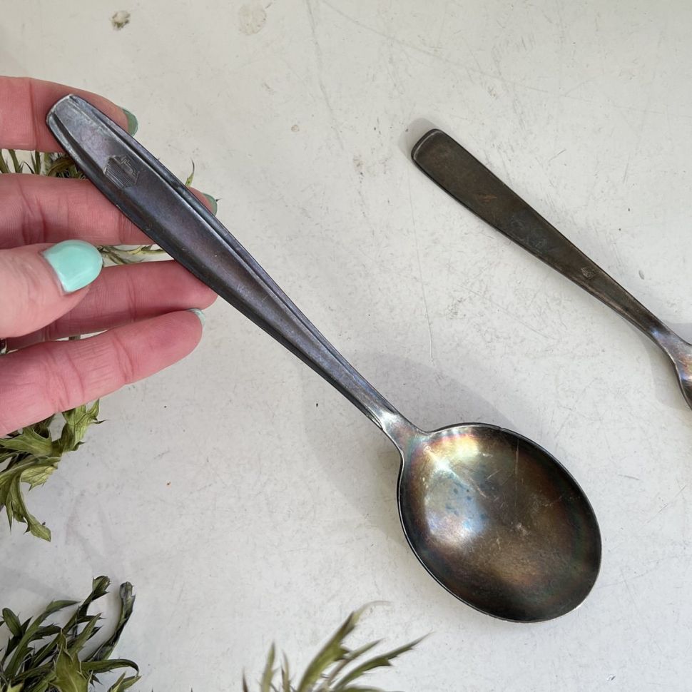 Ложка столовая 19 см серебрение патина