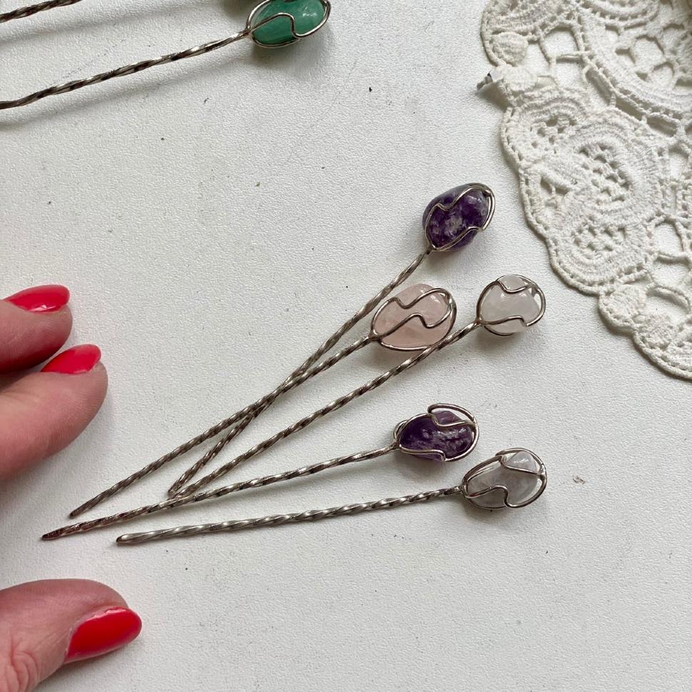 Шпажка 9 см с натуральным камнем набор 5 шт.