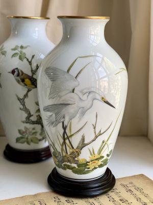 Ваза Franklin Porcelain The Marshland Bird Vase фарфор Япония 1981 г.