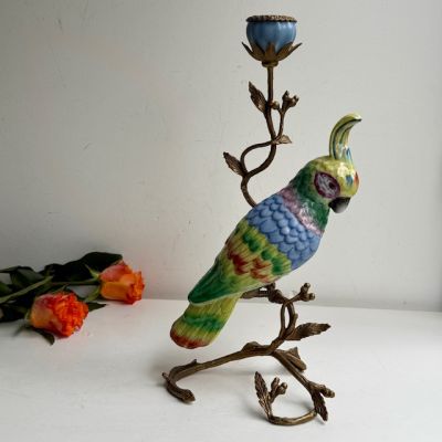 Подсвечник скульптура Попугай 33 см Италия фарфор бронза