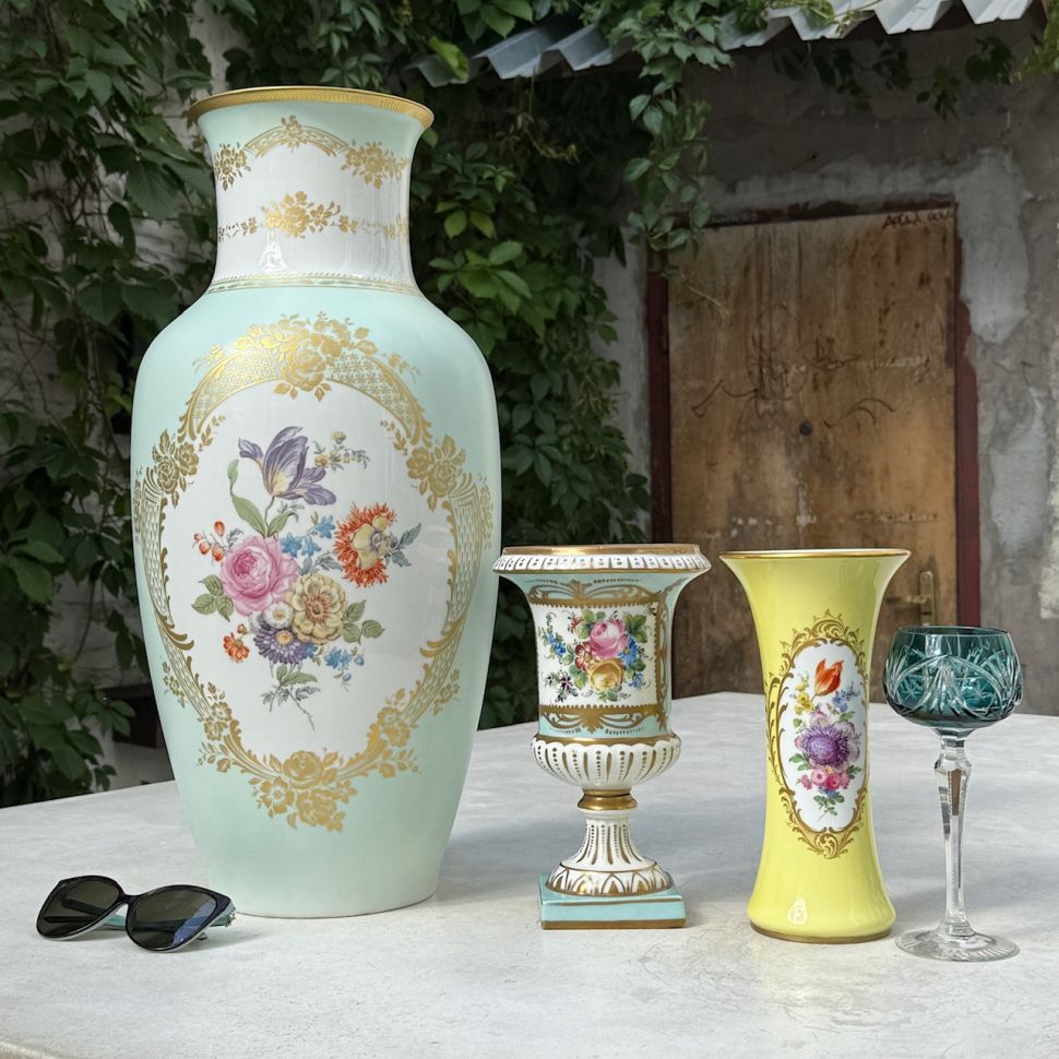 Ваза Kaiser Мейсенский букет 56 см фарфор позолота Германия