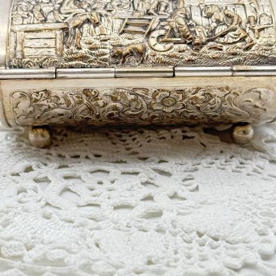 Шкатулка табачница Herbert Hooijkaas 9 см мельхиор серебрение Голландия