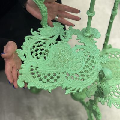 Этажерка полка Ренессанс чугун зеленая эмаль старинная Германия