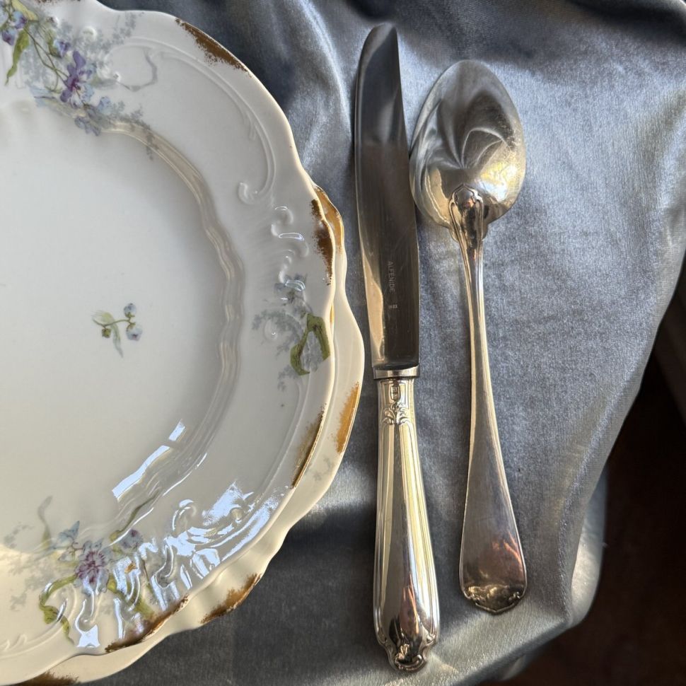 Тарелка глубокая Limoges Голубые ирисы 24 см фарфор 1895 гг. Франция 