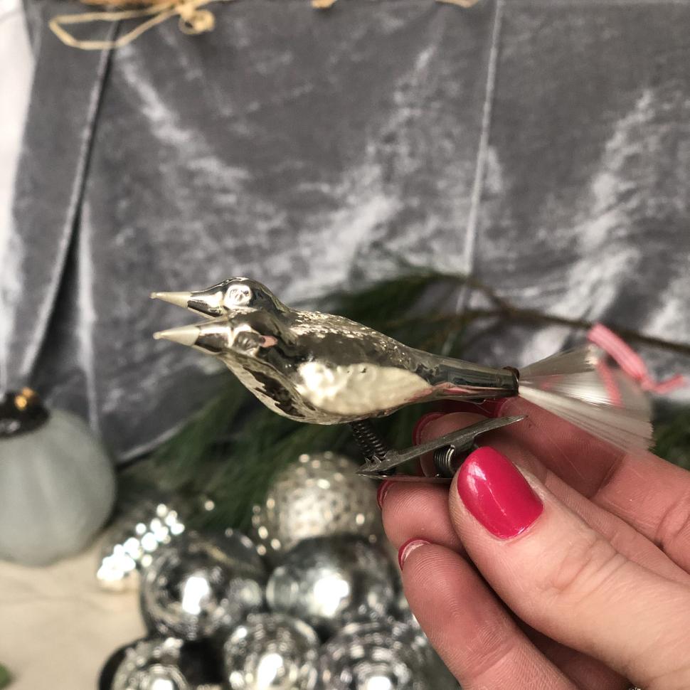 Елочное украшение прищепка Птички стекло