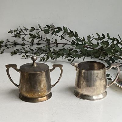 Сахарница и молочник набор 2 шт. мельхиор патина