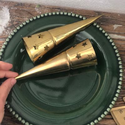 Подсвечник подвесной держатель 16 см Конус со звездами латунь