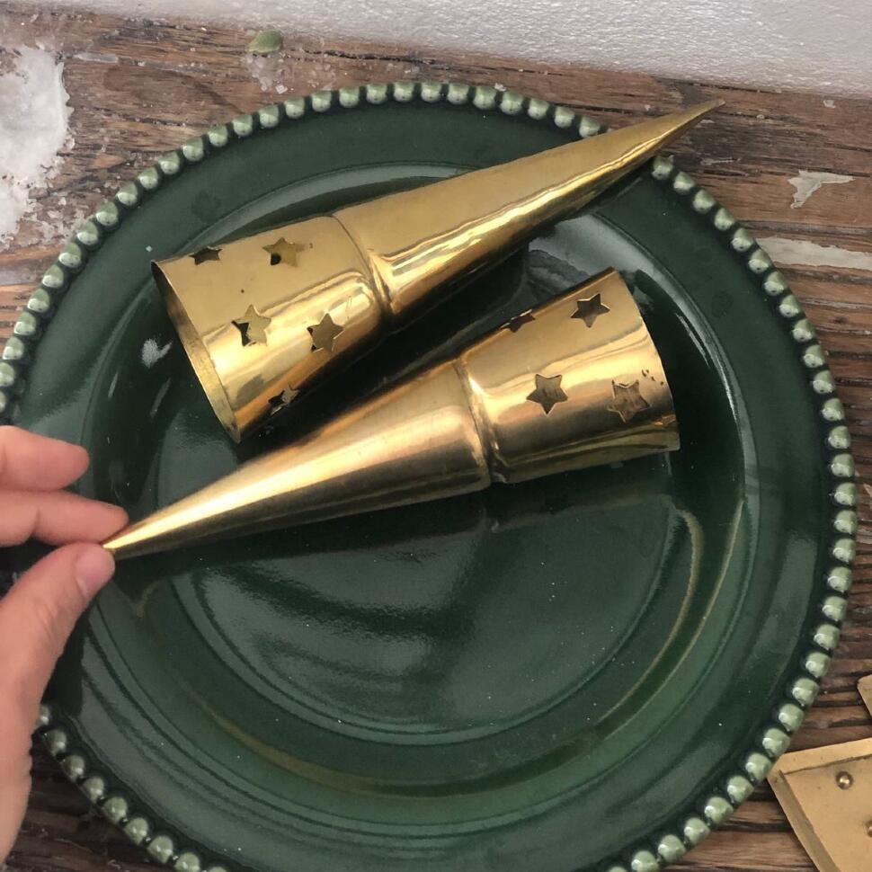 Подсвечник подвесной держатель 16 см Конус со звездами латунь