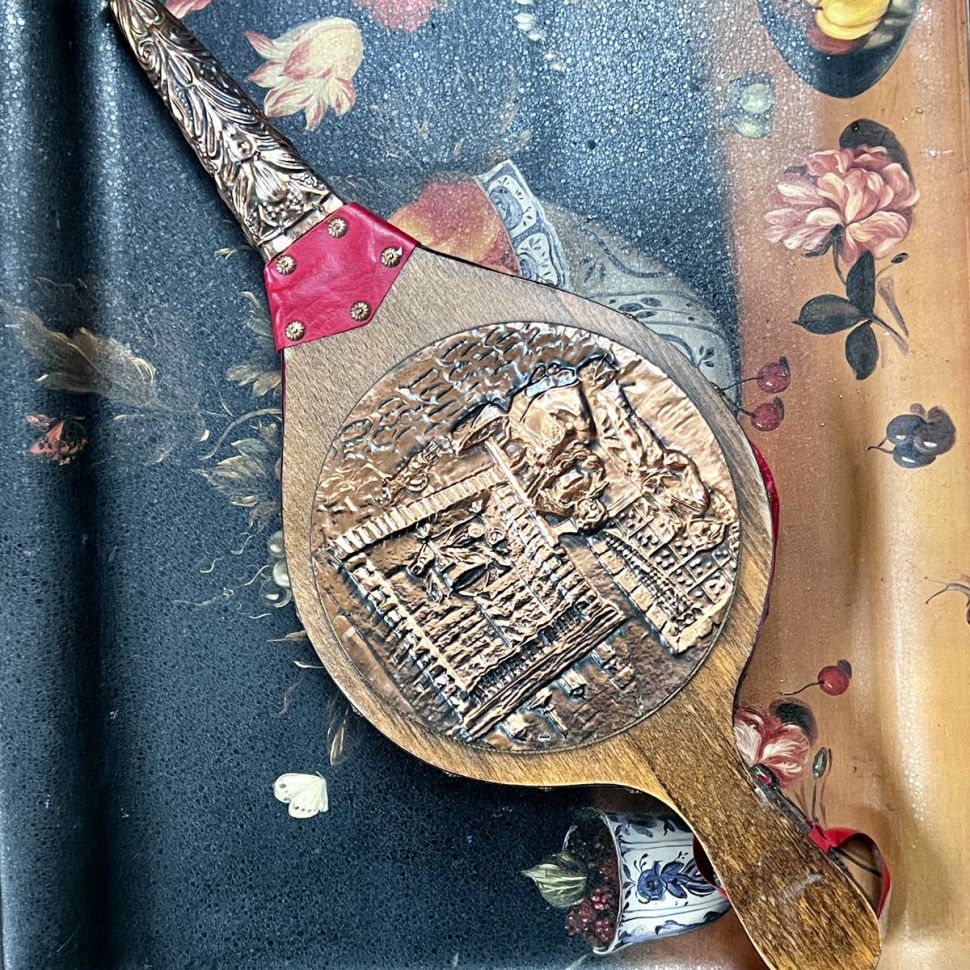 Меха для роздува 49 см кожа дерево медь чеканка 