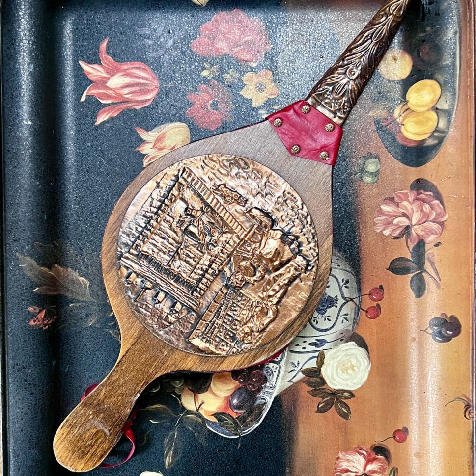 Меха для роздува 49 см кожа дерево медь чеканка 