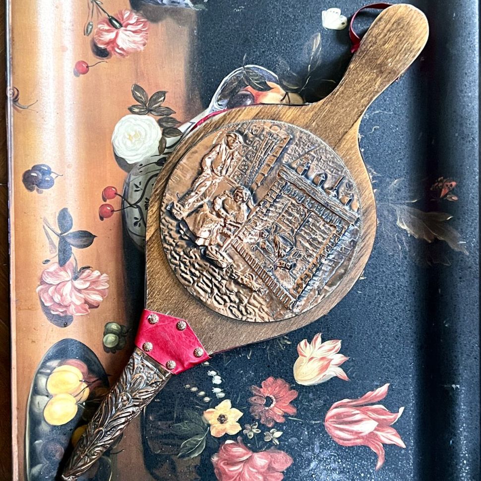 Меха для роздува 49 см кожа дерево медь чеканка 