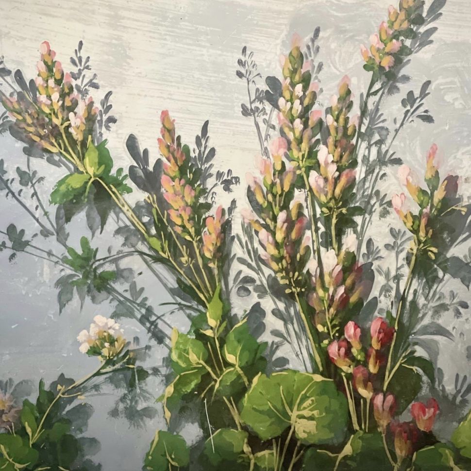 Репродукция фрески 21х28 см Розовые люпины