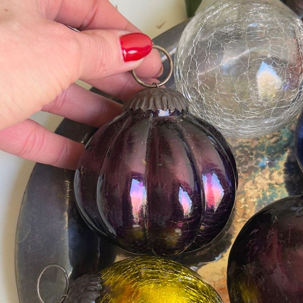 Елочная игрушка Шар тыква 8 см стекло металл   