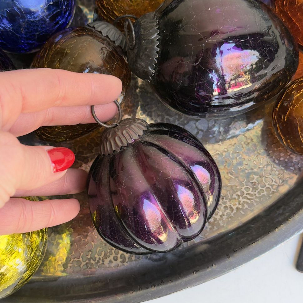 Елочная игрушка Шар тыква 8 см стекло металл   