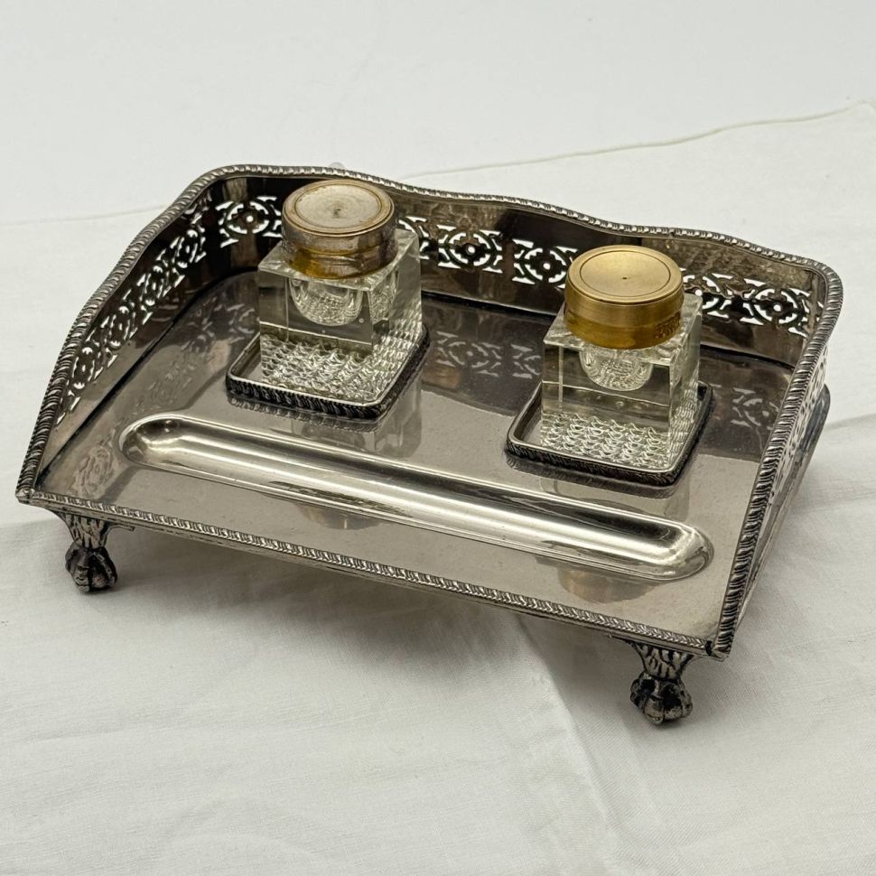 Письменный прибор чернильница 19х4 см мельхиор