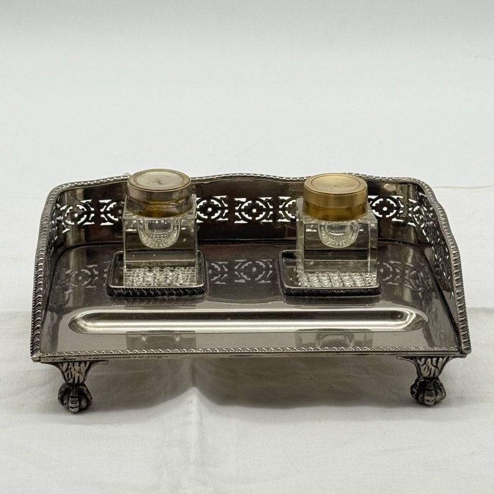 Письменный прибор чернильница 19х4 см мельхиор