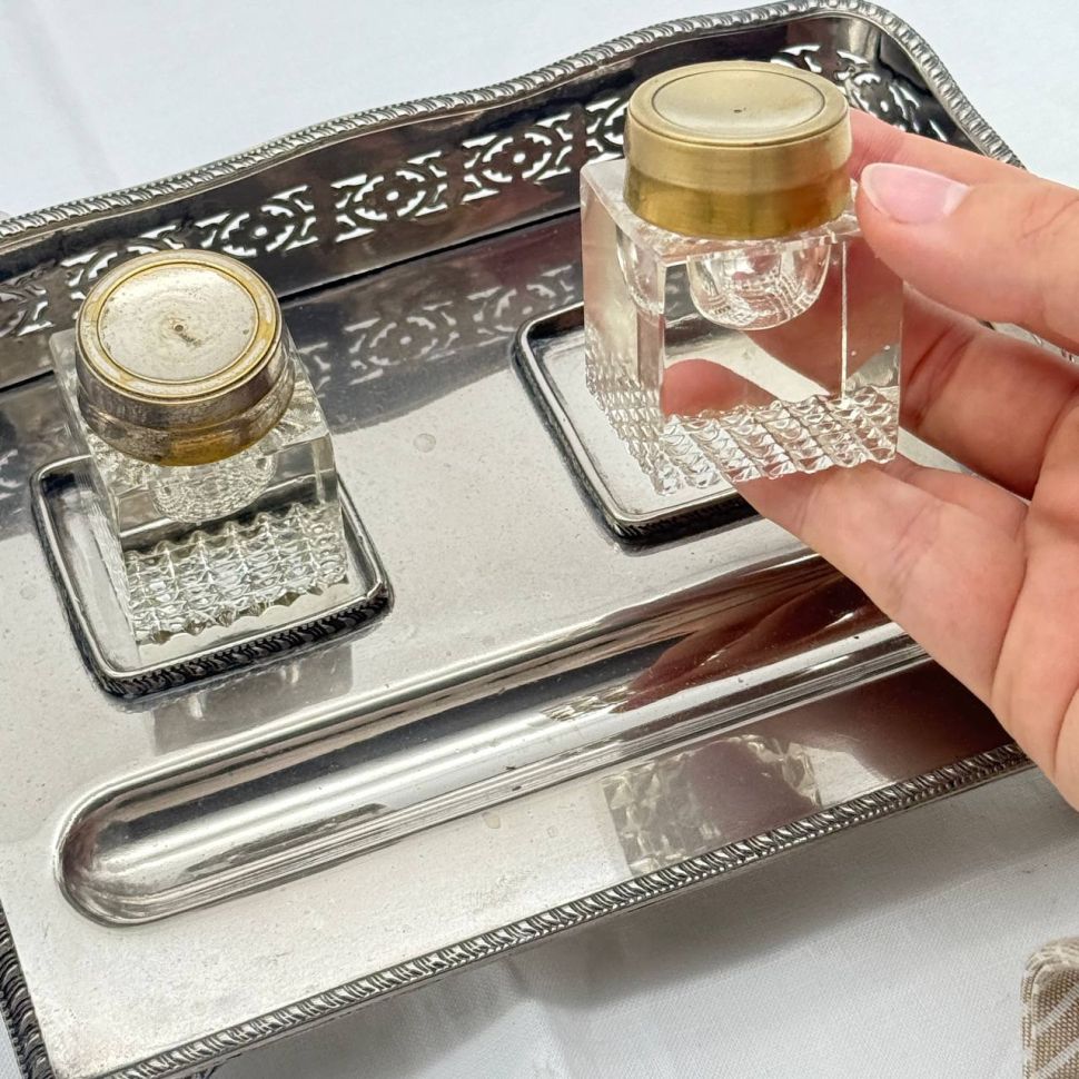 Письменный прибор чернильница 19х4 см мельхиор