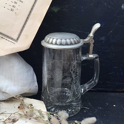 Кружка пивная хрустальная с оловянной крышкой Игроки в гольф