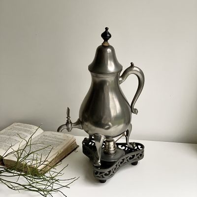 Кофейник самовар на подставке с горелкой олово