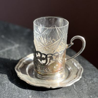 Стакан 250 мл в подстаканнике СССР хрусталь мельхиор