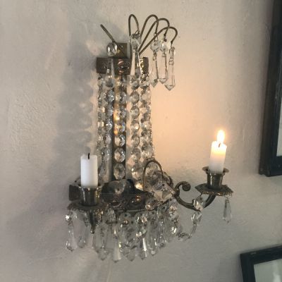 Бра подсвечник настенный на 2 свечи латунь хрусталь