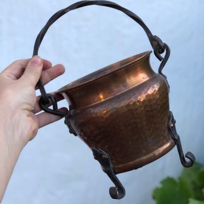 Ведро зольник медное на ножках