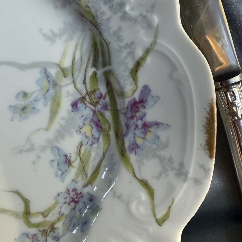 Блюдо Limoges Голубые ирисы 29 см фарфор 1895 гг. Франция 