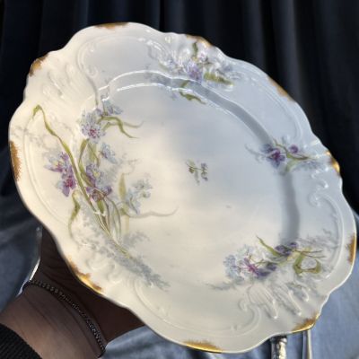 Блюдо Limoges Голубые ирисы 29 см фарфор 1895 гг. Франция 