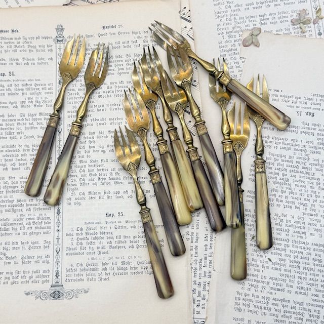 Вилка трезубец 17 см латунь бакелит Франция