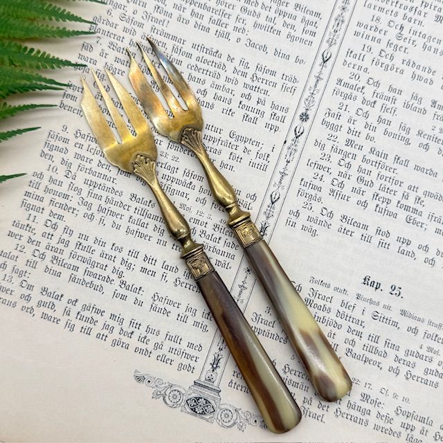 Вилка трезубец 17 см латунь бакелит Франция