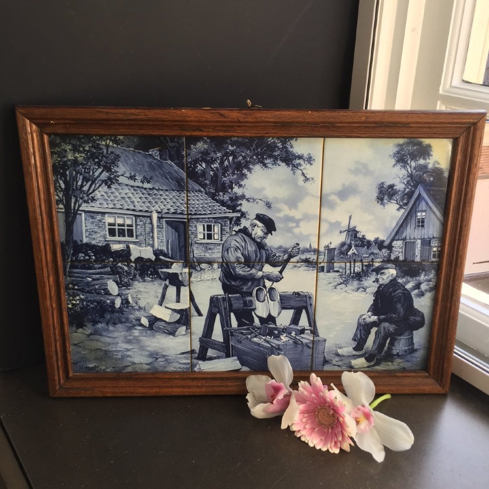 Панно изразцы ручной работы в деревянной раме Голландия
