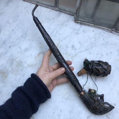 Трубка курительная старинная 40 см дерево металл