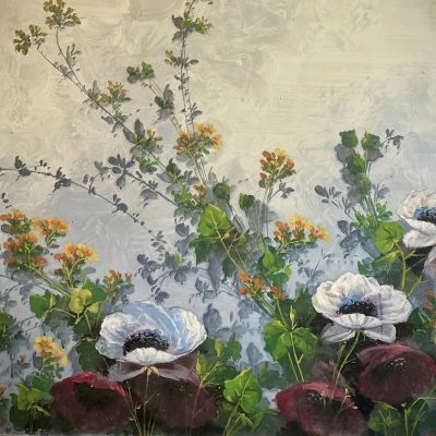 Репродукция фрески 21х28 см Белые маки