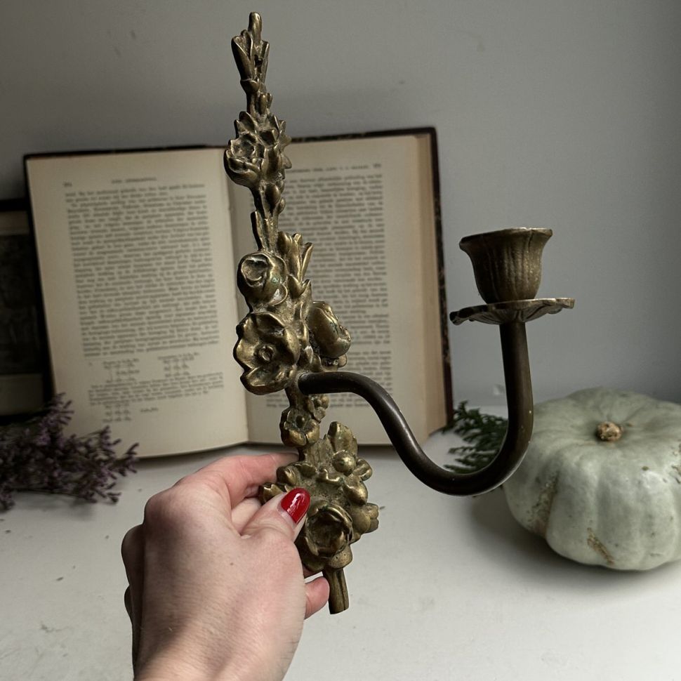 Подсвечник настенный Цветы 27 см бронза