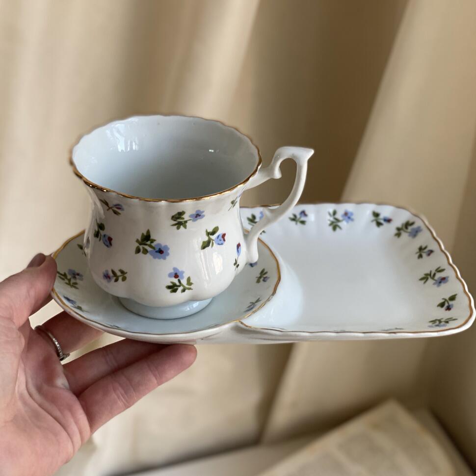 Чайная пара 200 мл Голубые цветы фарфор (без клейма)