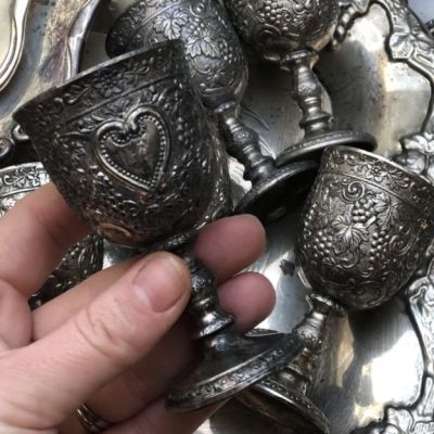 Рюмка 50 мл Виноград и Сердце мельхиор