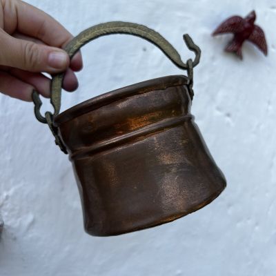 Кашпо 10 см медь с латунной ручкой