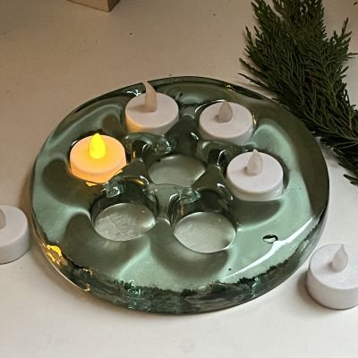 Подсвечник на 7 свечей зеленый хрустальное стекло