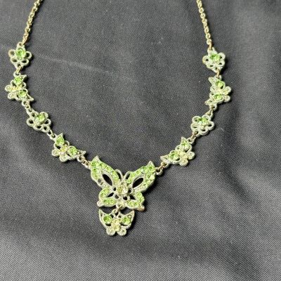 Колье Бабочка 42 см циркон фианиты серебрение по латуни