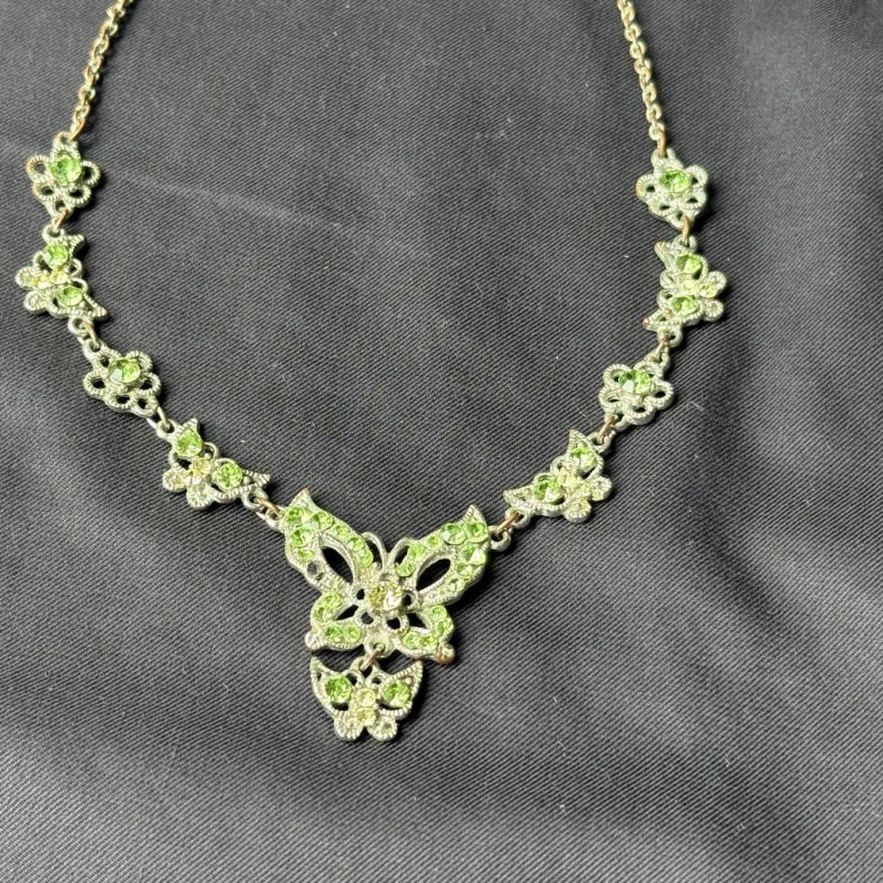 Колье Бабочка 42 см циркон фианиты серебрение по латуни