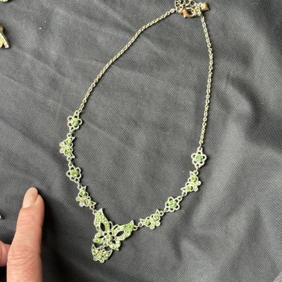 Колье Бабочка 42 см циркон фианиты серебрение по латуни