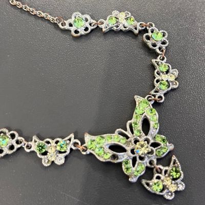 Колье Бабочка 42 см циркон фианиты серебрение по латуни